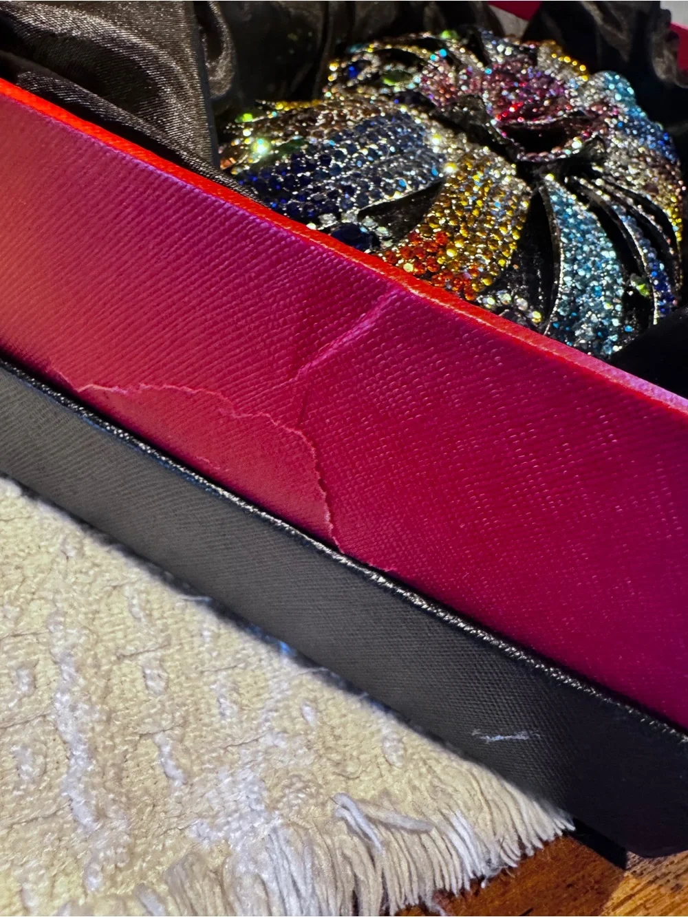 Crystal-Embellished Rose and Rainbow Color Vibrant sparkly Opera Clutch Bag